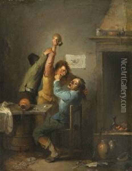 Raufende Bauern In Einer
 Schenke. Oil Painting - David The Younger Teniers