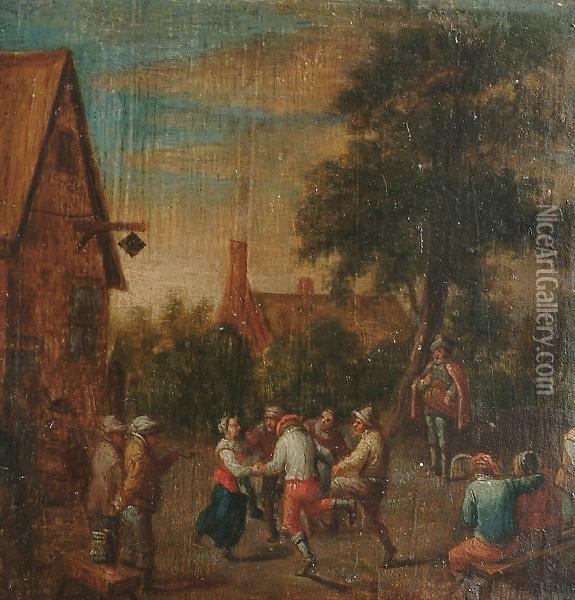 Figures Dancing Before An Inn Oil Painting - David The Younger Teniers