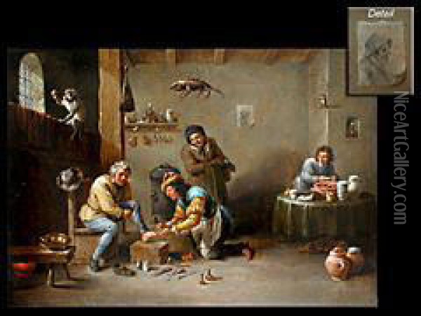 Beim Alchemisten/barbier Oil Painting - David The Younger Teniers