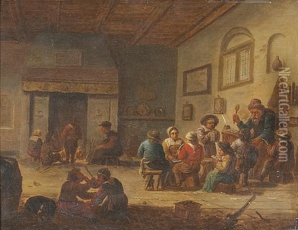A Dutch Interior Scene With Numerous Figures Oil Painting - David The Younger Teniers