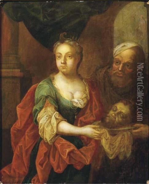 Salome And Herodius With The Head Of John The Baptist Oil Painting - David The Younger Teniers