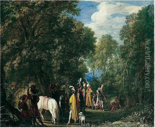 A Wooded Landscape With Alexander And Diogenes Oil Painting - David The Younger Teniers