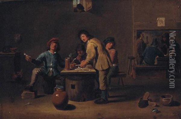 Boors In An Inn Oil Painting - David The Younger Teniers