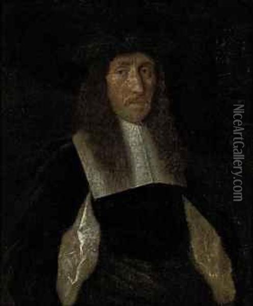Portrait Of A Gentleman, Half-length, In A Black Slashed Doubletand Black Hat Oil Painting - Gerard Terborch