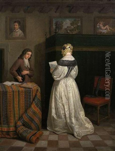 Receiving A Letter. Oil/canvas Oil Painting - Gerard Terborch