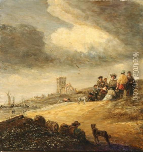 Estuary Scene With Travelers Oil Painting - Gerard Terborch