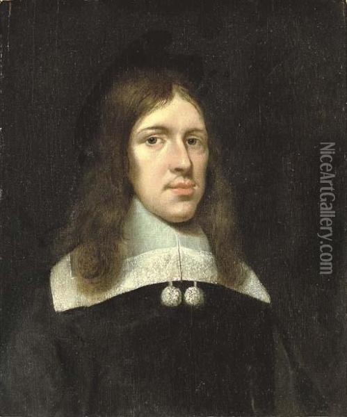 Portrait Of A Gentleman, Half-length, In White A Lace Collar Oil Painting - Gerard Terborch
