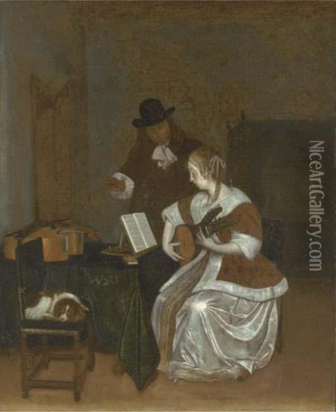 The Music Lesson Oil Painting - Gerard Terborch