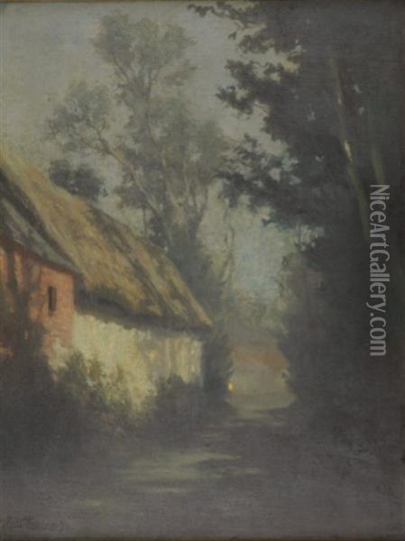 Norwegian, - Moonlit Path,normandy Oil Painting - Fritz Thaulow