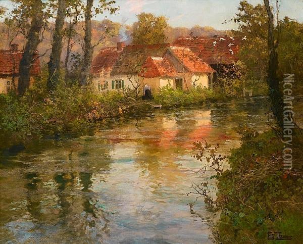 River At Manehouville Oil Painting - Fritz Thaulow