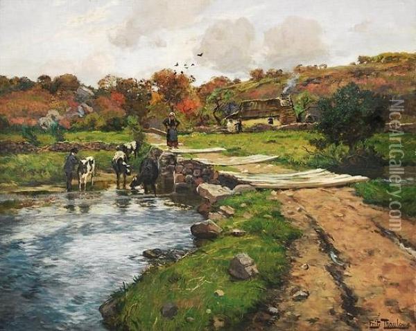Gammel Bro Over Elven Laita Oil Painting - Fritz Thaulow