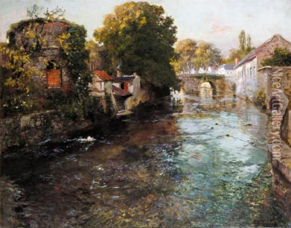 Fra Elven Elle I Quimperle (by The River Elle In The Town Of Quimperle) Oil Painting - Fritz Thaulow