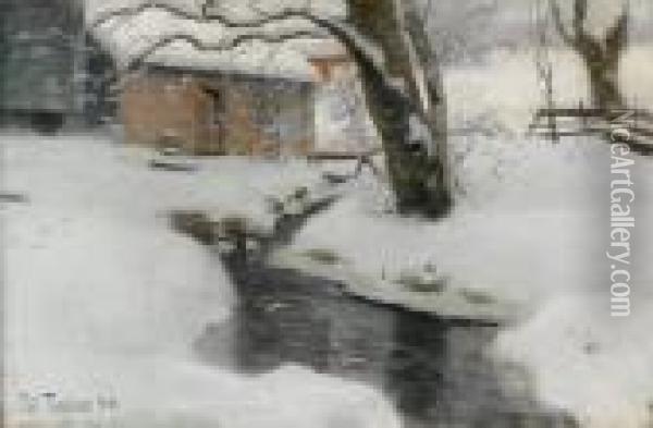 Vinterlandskap, Fra Stord 1890 Oil Painting - Fritz Thaulow