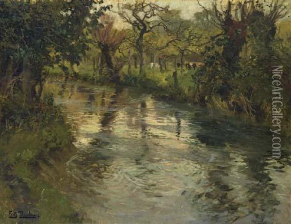 Woodland Scene With A River Oil Painting - Fritz Thaulow