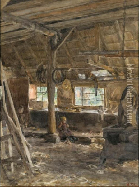 Children At Play In The Workshop Oil Painting - Willem Bastiaan Tholen