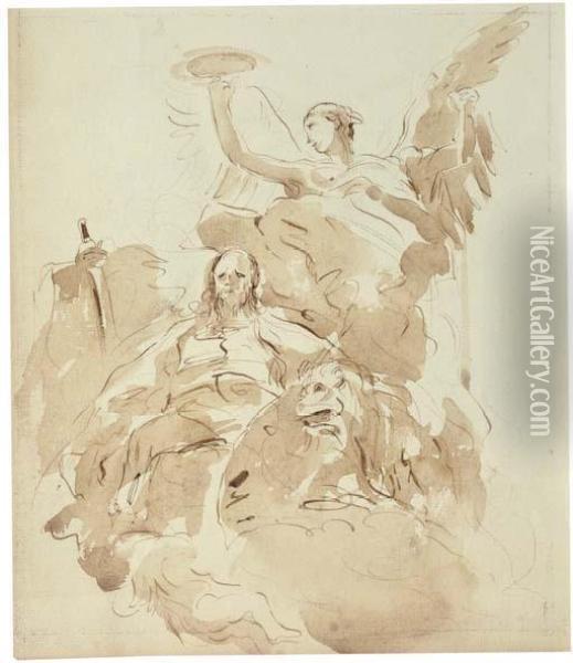 Saint Mark Attended By An Angel And A Lion Oil Painting - Giovanni Domenico Tiepolo