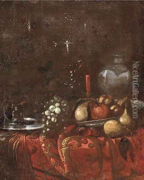 Grapes, pears, roemers, an earthenware jug Oil Painting - Juriaen van Streeck