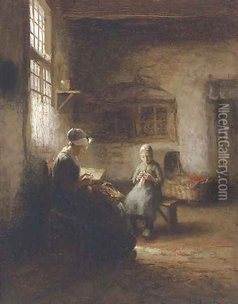 Sewing in the nursery Oil Painting - Jacques Cornelis Snoeck