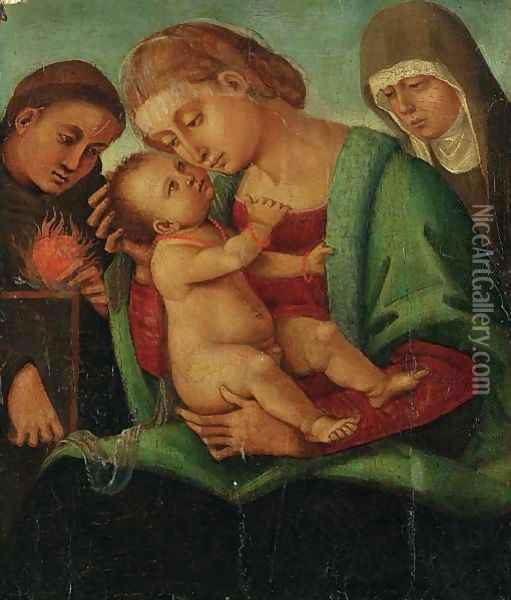 The Madonna and Child with Saints Augustine and Clare Oil Painting - Luca Signorelli