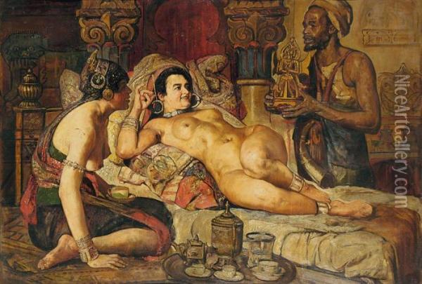 Odaliske Mit Diener Und Dienerin Im Harem Oil Painting - Gyula Tornai