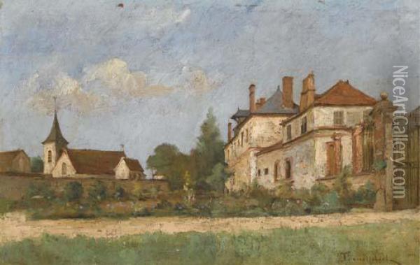 Le Chateau Pres De L'eglise Du Village Oil Painting - Paul Trouillebert