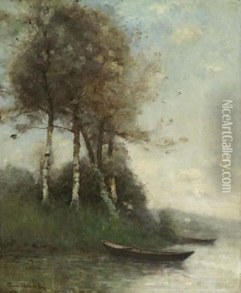 Landschaft Mit See Und Booten. Oil Painting - Paul Trouillebert