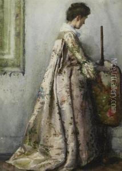 The Silk Gown, Portrait Of Maria Tuke Sainsbury Oil Painting - Henry Scott Tuke