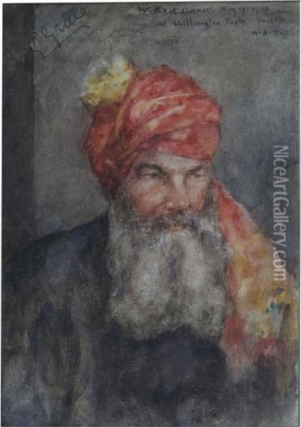 Portrait Of W. G. Grace Wearing 
Ranji's Turban Together With A Photograph Of W.g. Grace And Ranji And 
The Original Christie's Sale Catalogue Oil Painting - Henry Scott Tuke