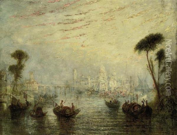 A View Of Venice, Looking Onto The Dome Of Santa Maria Della Salutefrom The Grand Canal Oil Painting - Joseph Mallord William Turner