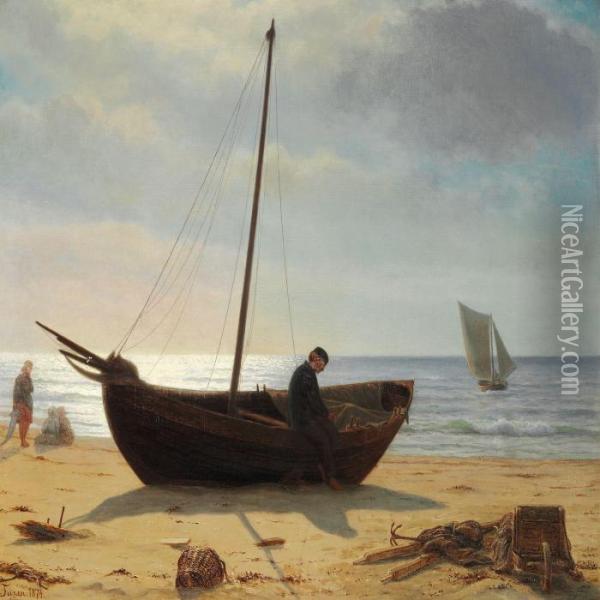 Fiskerdreng I Bad Pa Stranden Oil Painting - Laurits Regner Tuxen