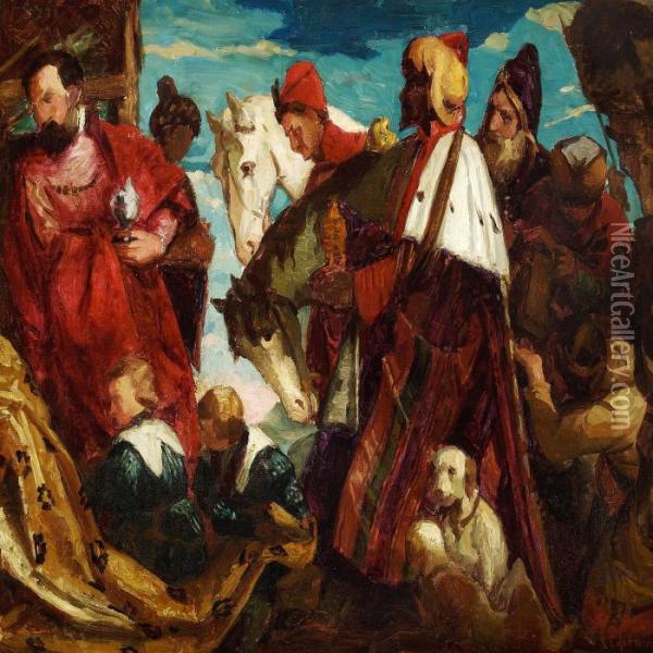 The Adoration Of The Magi, Section Oil Painting - Laurits Regner Tuxen