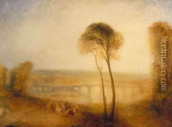 Landscape with Walton Bridges, c.1845 Oil Painting - Joseph Mallord William Turner