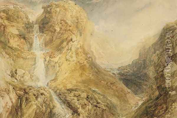 Mossdale Fall, Yorkshire, c.1816-18 Oil Painting - Joseph Mallord William Turner