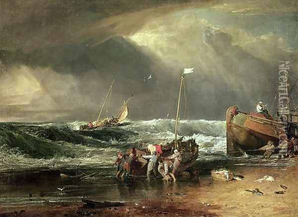 The Iveagh Seapiece, or Coast Scene of Fisherman Hauling a Boat Ashore Oil Painting - Joseph Mallord William Turner