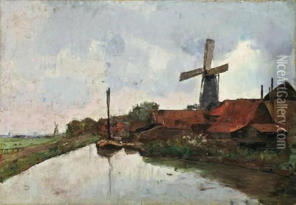 Hollandischer Kanal Mit Muhle Oil Painting - Lesser Ury