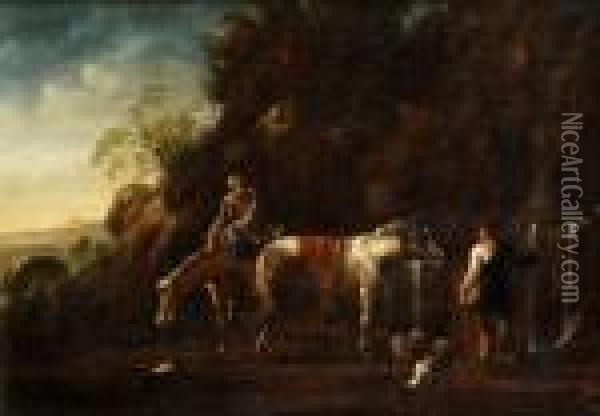 Jazdci Pri Studni Oil Painting - Pieter van Bloemen