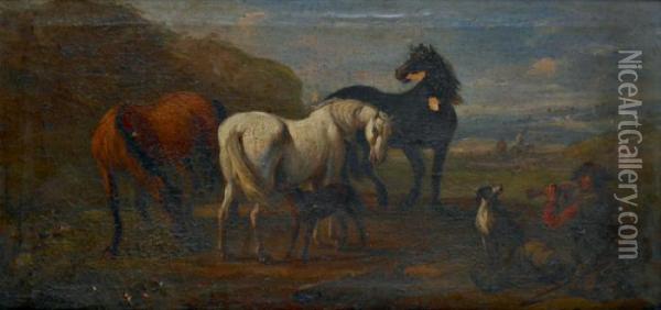 Trois Chevaux Et Un Berger Oil Painting - Pieter van Bloemen