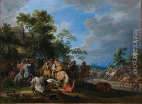 Choc De Cavalerie Oil Painting - Adam Frans van der Meulen