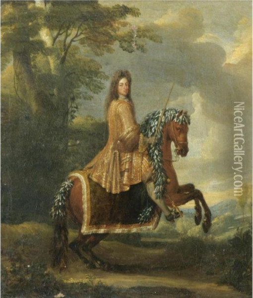 An Equestrian Portrait Of An Elector Oil Painting - Adam Frans van der Meulen