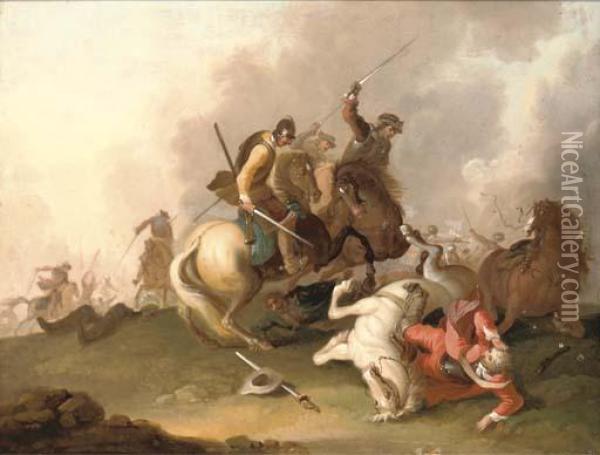 A Cavalry Skirmish Oil Painting - Adam Frans van der Meulen