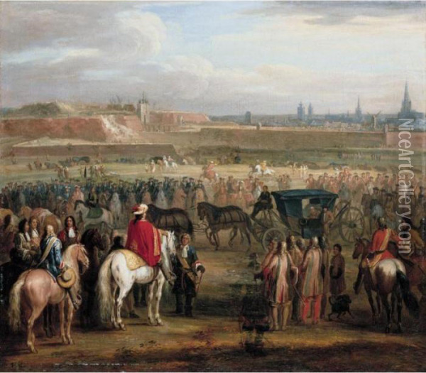 The Surrender Of Cambrai, 18 April 1677 Oil Painting - Adam Frans van der Meulen