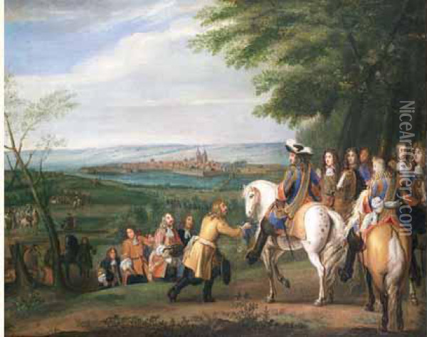 La Remise Des Clefs Au Roi Ou La Reduction De Marsal, Le 1er Septembre 1663 Oil Painting - Adam Frans van der Meulen