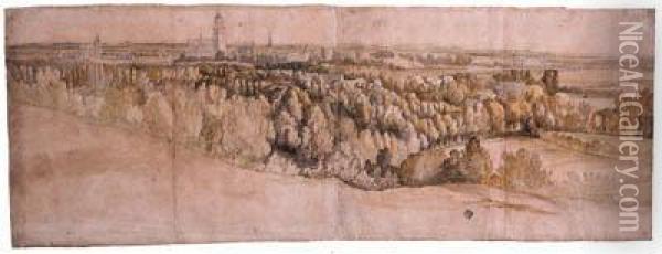 A Panoramic View Of The City Of 
Arnhem Seen From The North With Thechurches Of Saint Eusebius And Saint 
Jan Or Walburgis To Theleft Oil Painting - Adam Frans van der Meulen