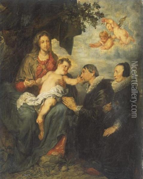 Vierge A L'enfant Avec Des Donateurs Oil Painting - Sir Anthony Van Dyck