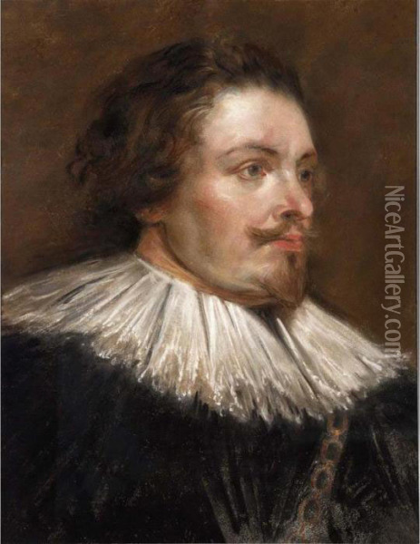 Portrait Of A Gentleman, Three Quarter Profile, Wearing A Black Coat And Ruff Oil Painting - Sir Anthony Van Dyck