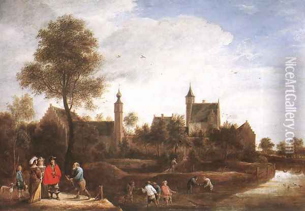 A View of Het Sterckshof near Antwerp c. 1646 Oil Painting - David The Younger Teniers
