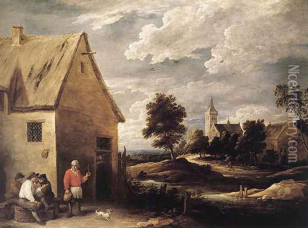 Village Scene Oil Painting - David The Younger Teniers