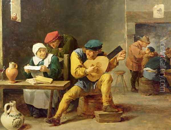 Peasants Making Music in an Inn, c.1635 Oil Painting - David The Younger Teniers