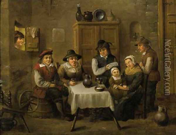 A peasant family at table Oil Painting - David The Younger Teniers