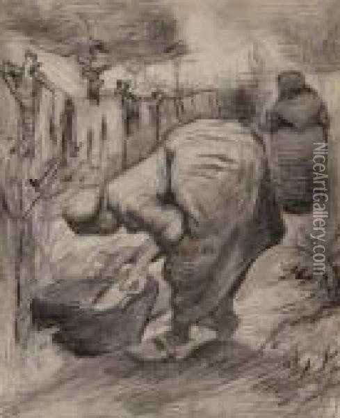 Woman By The Wash Tub In The Garden Oil Painting - Vincent Van Gogh